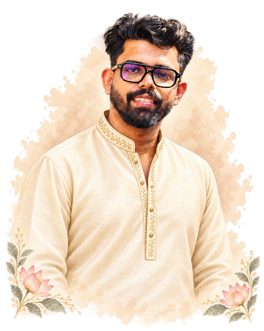 Adarsh, the groom, a floral watercolour portrait